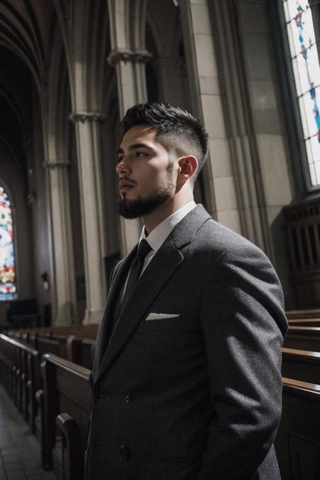 00040-2558838669-handsome male,solo,beard,big muscle,suit,feather coat,dutch angle,low angle,empty church,.png